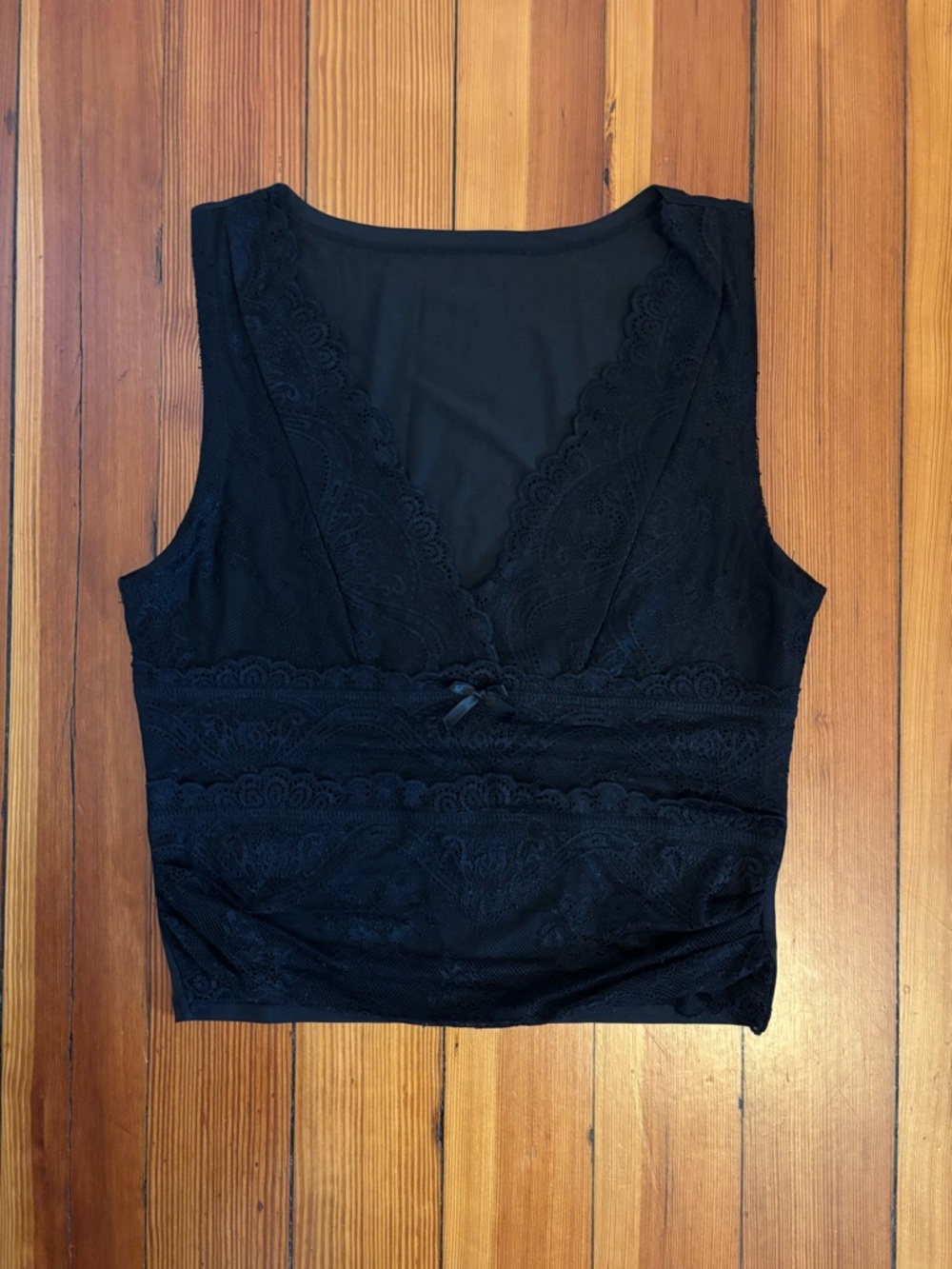 Black Lace Tank Top with V-Neck